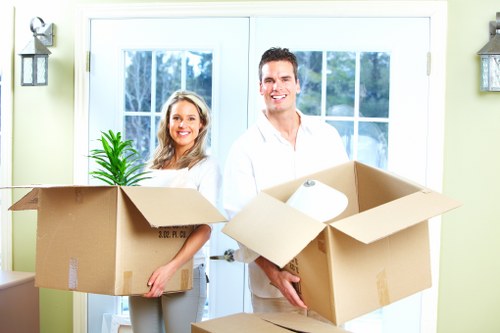 Student furniture and boxes prepared for short-term storage